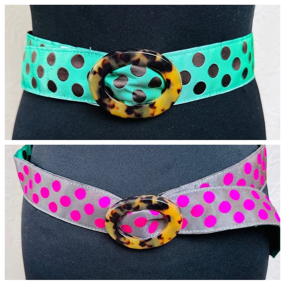 Polka Dot Women's Belt with Tortoise Shell Buckle